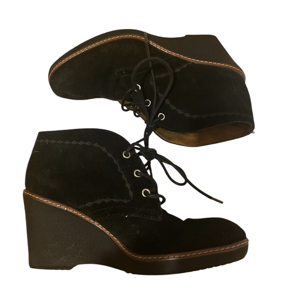 Naturalizer Kaitlyn Black Suede Wedge Lace Up Booties Boots Size 7.5